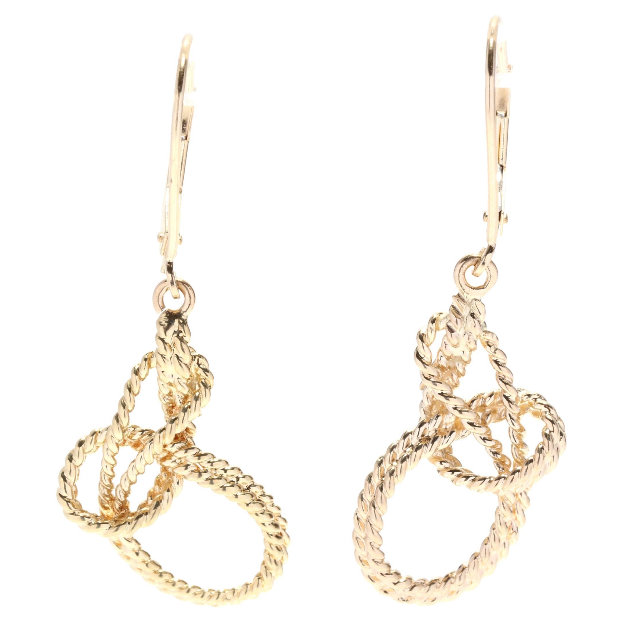 Vintage Gold Rope Knot Dangle Earrings, 14K Yellow Gold, Mariner's Knot
