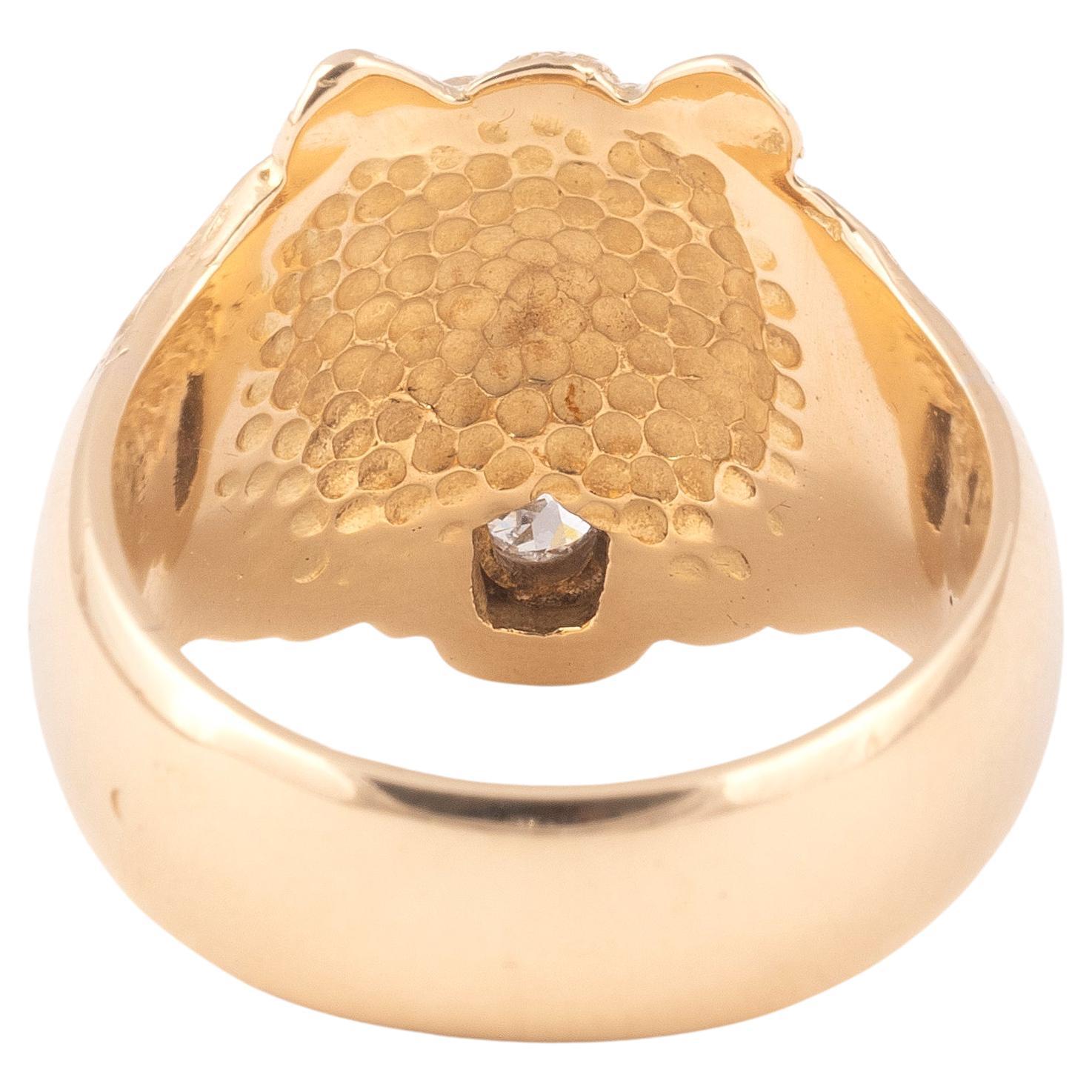 Anillo de hombre de oro vintage con rubí y diamante talla antigua Retro en venta