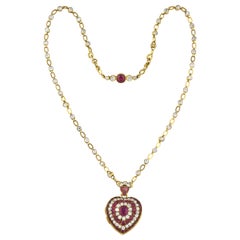 Antique Gold Ruby and Diamond Heart Pendant
