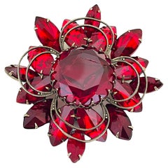 Vintage gold ruby red glass designer brooch