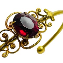 Bracelet manchette vintage en verre rouge rubis doré