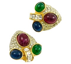 Vintage Gold Rubin Saphir Smaragd Glas Cabochon Strass Designer Landebahn cli