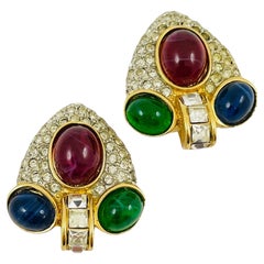 Vintage Gold Rubin Saphir Smaragd Glas Cabochon Strass Designer Landebahn cli