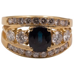 Vintage Gold, Sapphire and 1.5 Carat Diamond Ring, 1950s