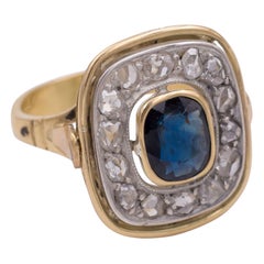 Vintage Gold, Sapphire and Diamond Cluster Ring, 1950s