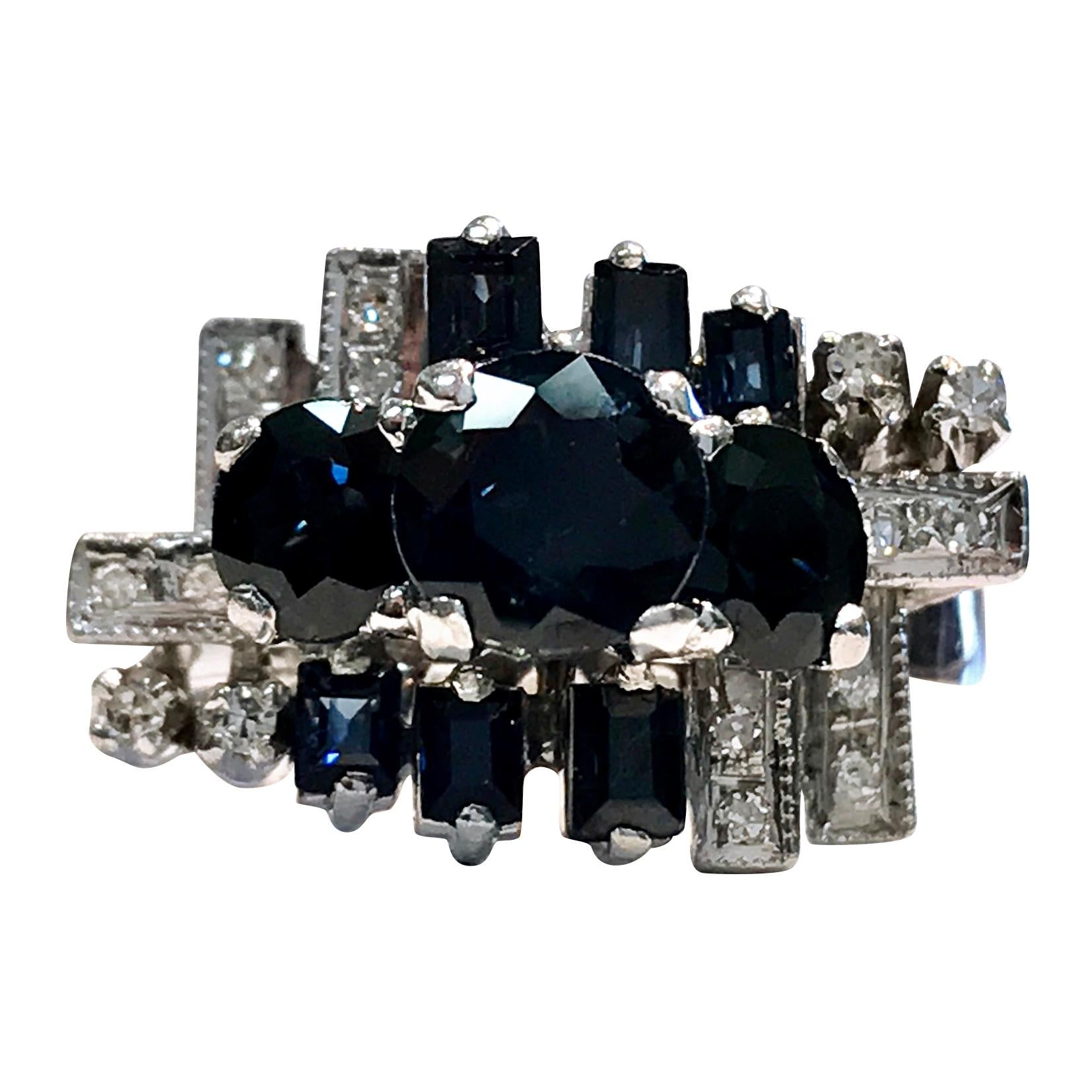 Vintage Sapphire Diamond Cocktail Ring