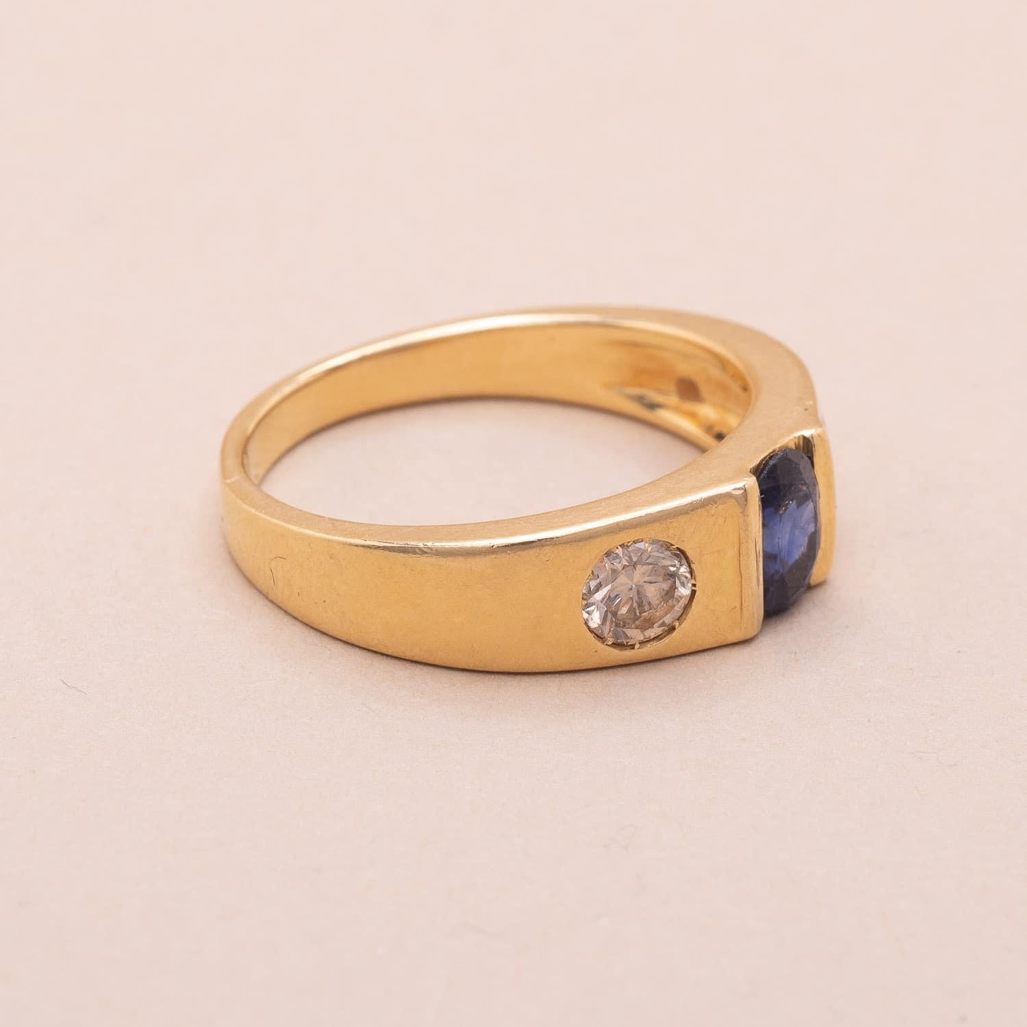 Oval Cut Vintage Gold Sapphire and Diamonds Ring For Sale