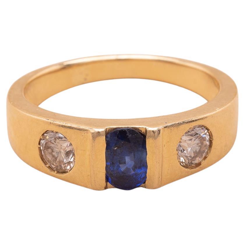 Vintage Gold Sapphire and Diamonds Ring For Sale