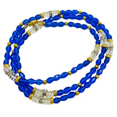 Vintage gold sapphire crystal beaded necklace