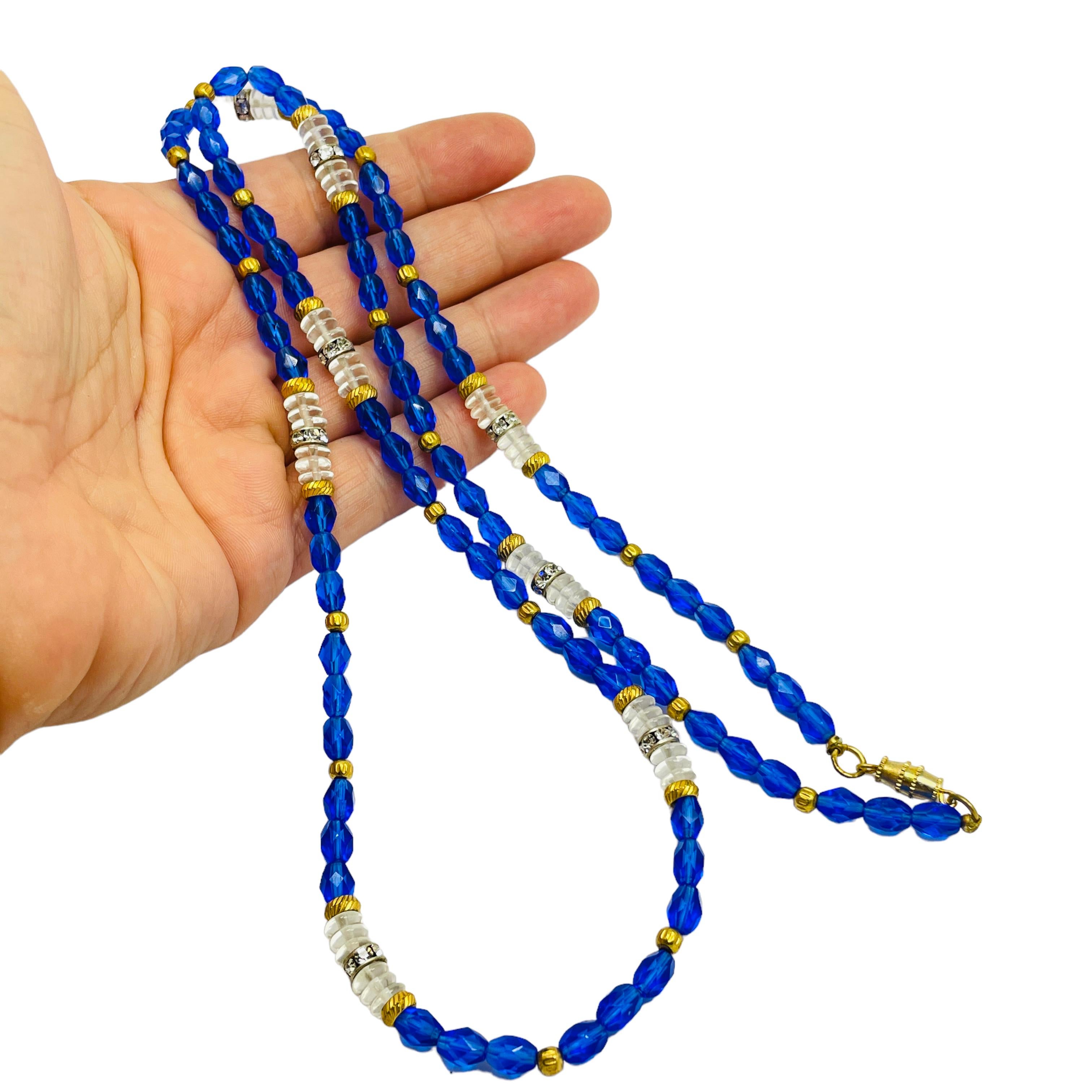 Vintage gold sapphire crystal beaded necklace In Good Condition For Sale In Palos Hills, IL
