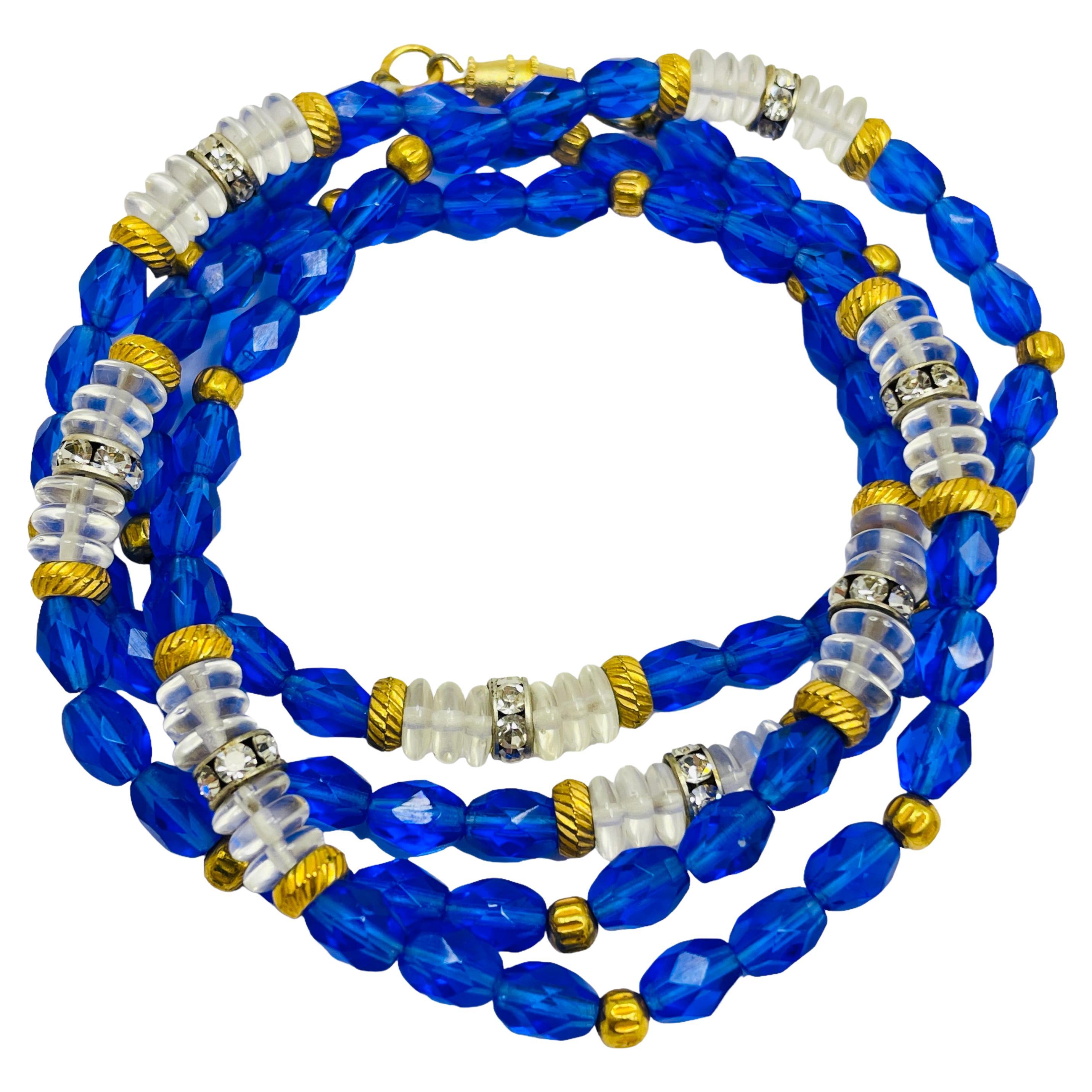 Vintage gold sapphire crystal beaded necklace For Sale