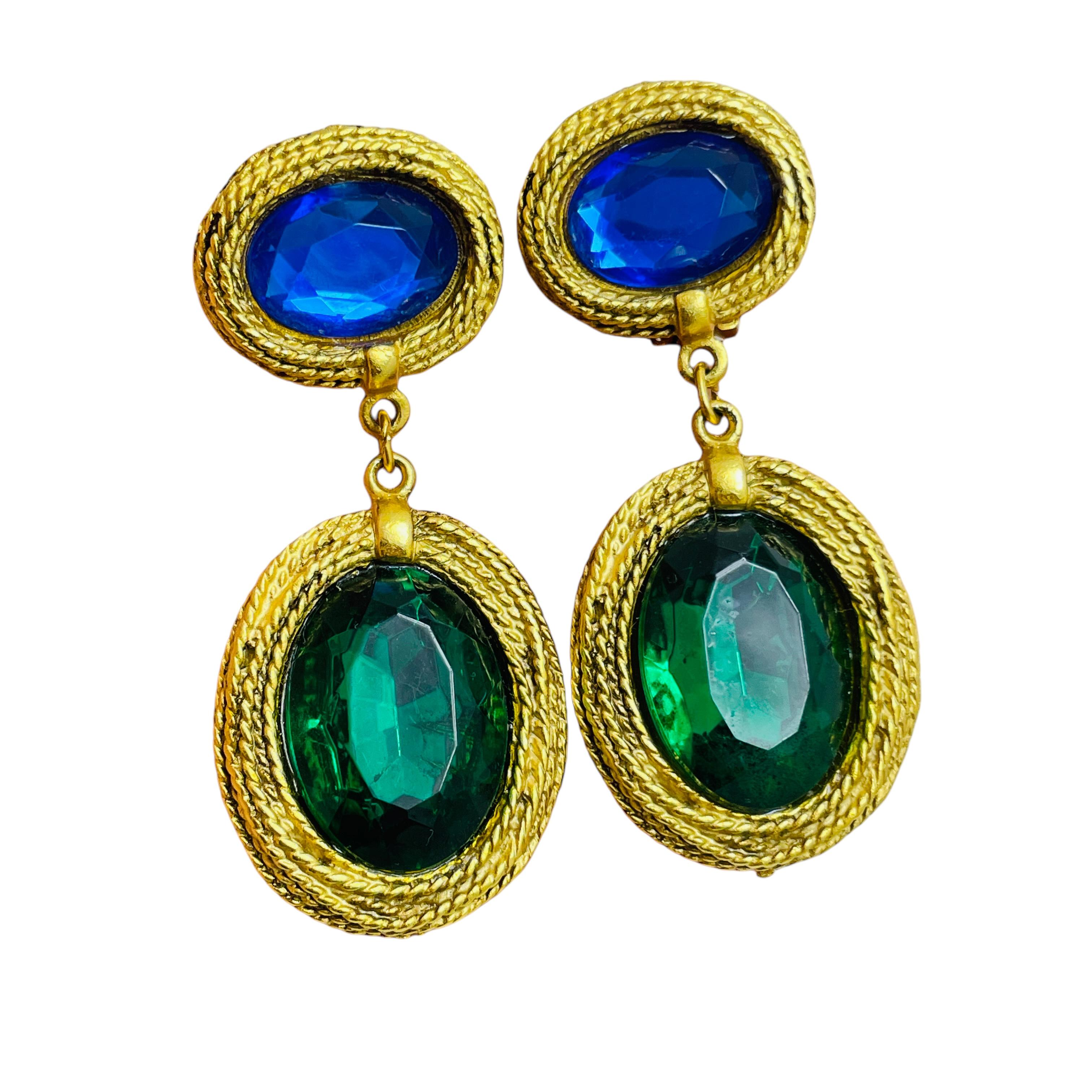 De las mujeres Pendientes de clip vintage de oro zafiro esmeralda cristal de diseño de pasarela en venta