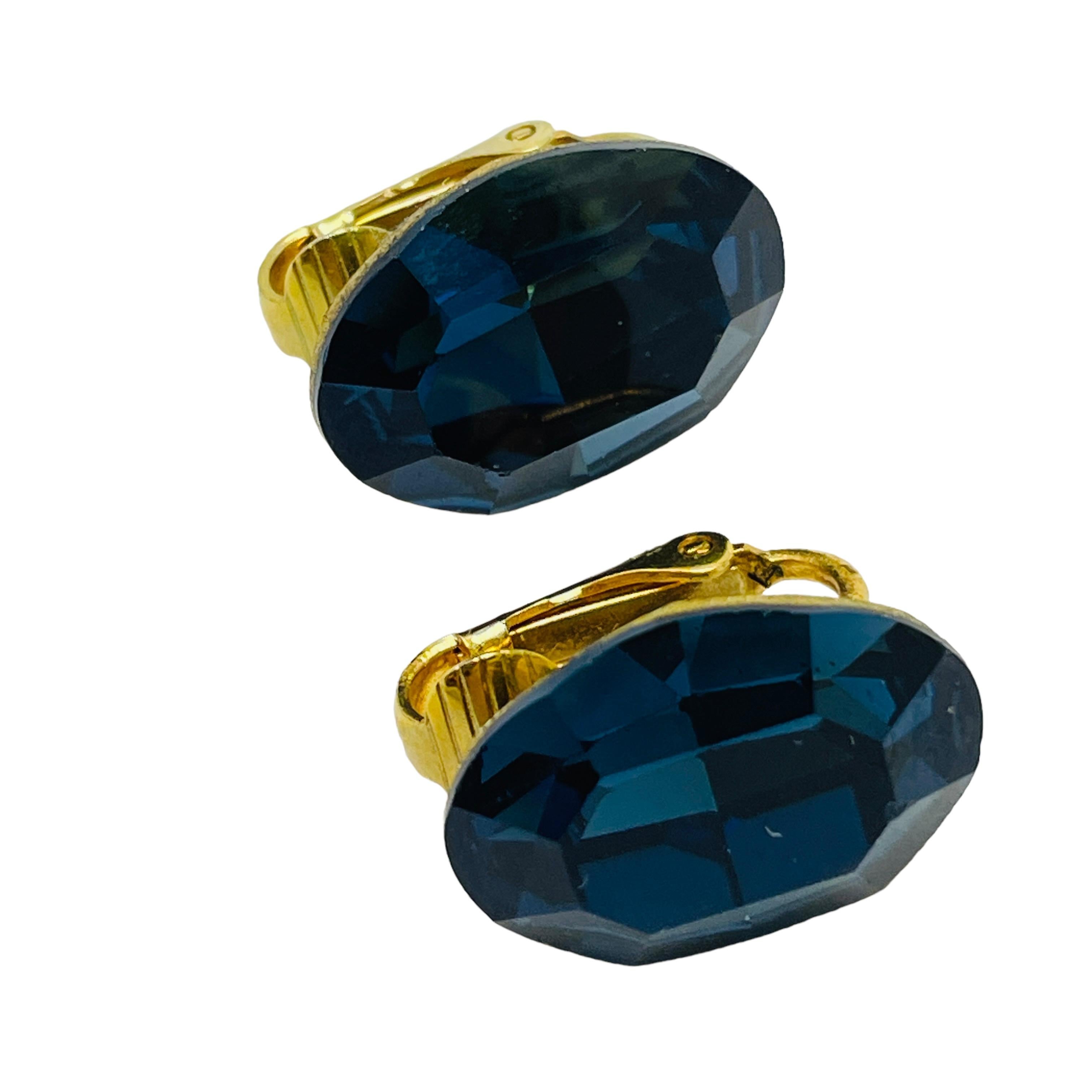 Vintage gold saphir glas designer clip on ohrringe für Damen oder Herren im Angebot