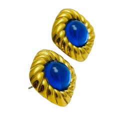 Vintage gold sapphire glass designer earrings