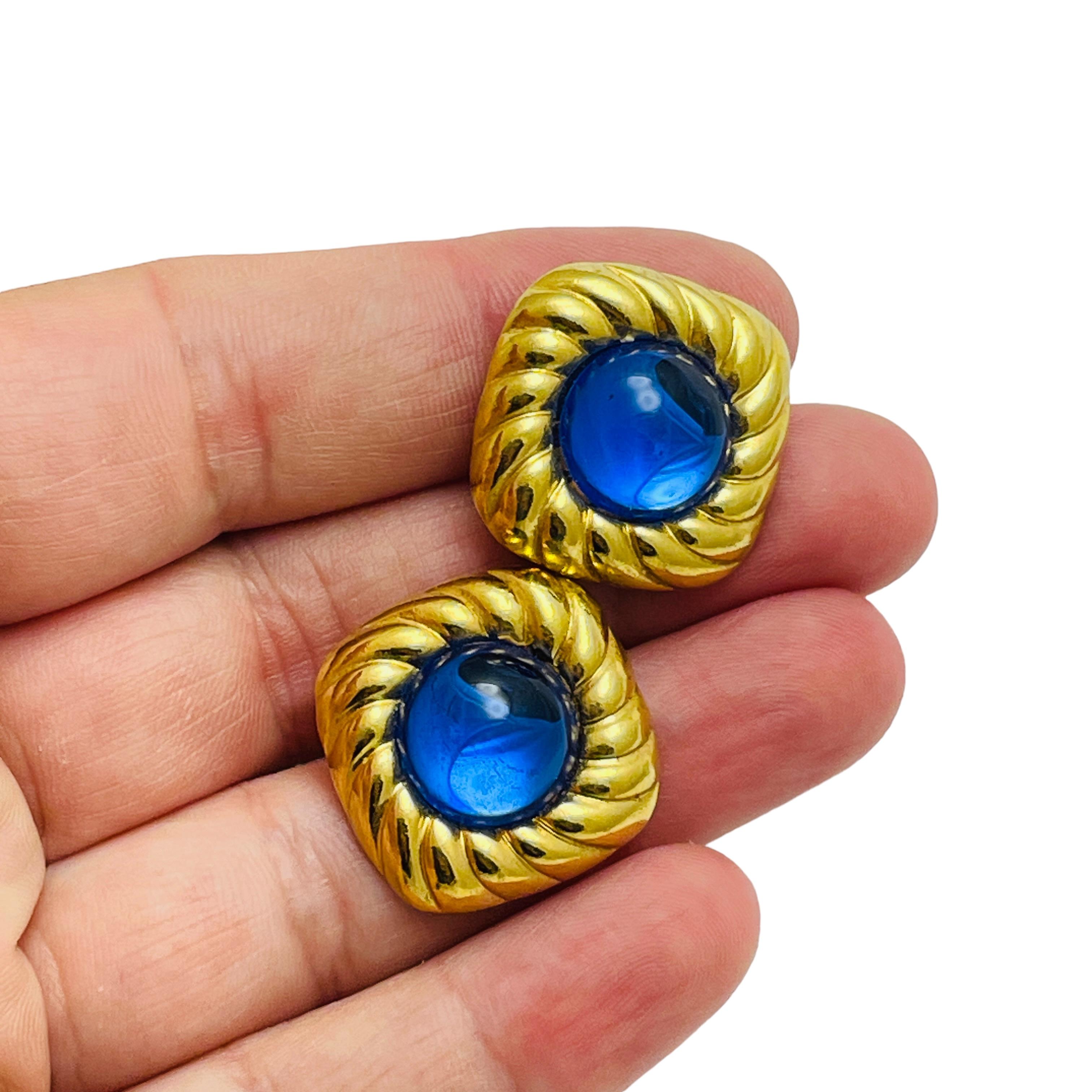 Women's Vintage gold sapphire glass designer earrings For Sale