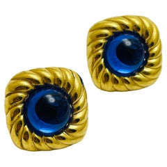 Boucles d'oreilles design vintage en or, saphir et verre