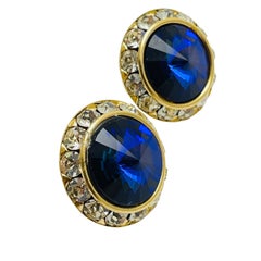 Vintage gold sapphire glass rivioli designer earrings