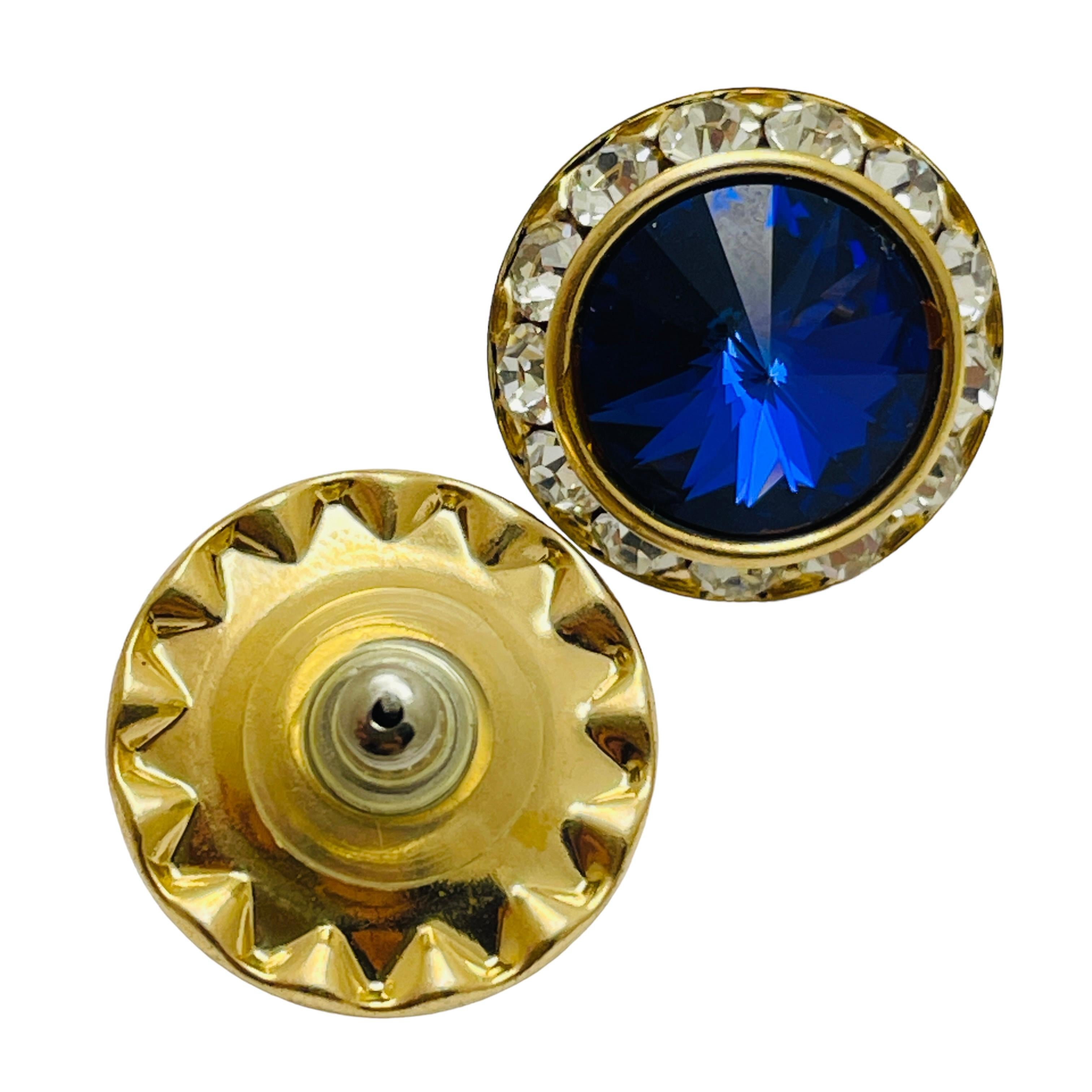 Vintage Vintage-Ohrringe aus Gold-Saphirglas rivioli Designer im Zustand „Gut“ im Angebot in Palos Hills, IL