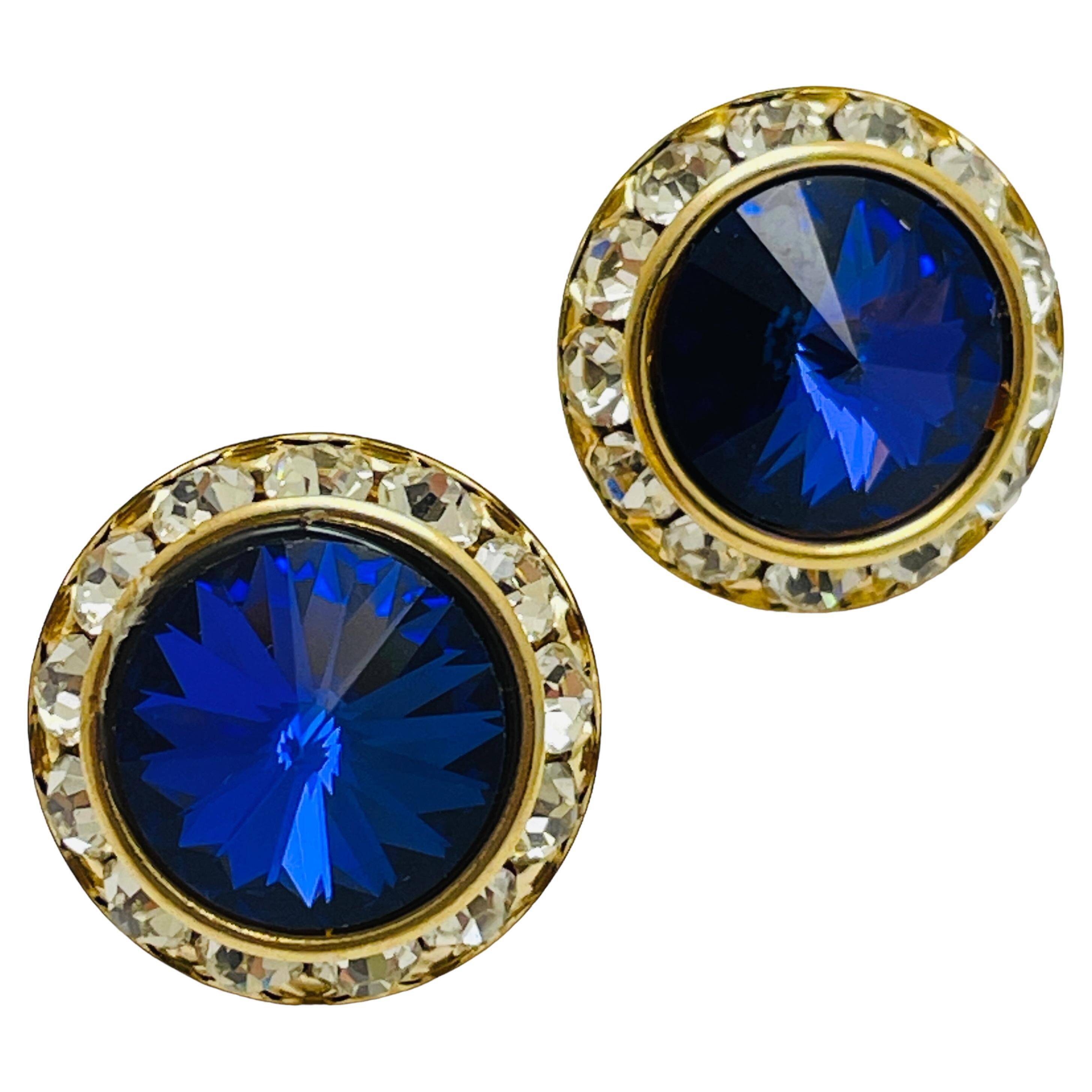 Orecchini di design in vetro zaffiro d'oro vintage rivioli