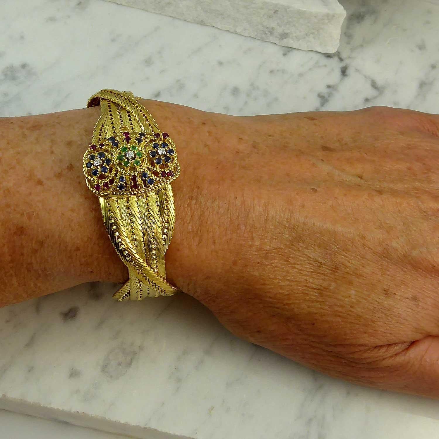 Vintage Gold, Sapphire, Ruby Diamond Bracelet 4