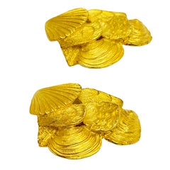 Vintage gold seashell designer clip on earrings