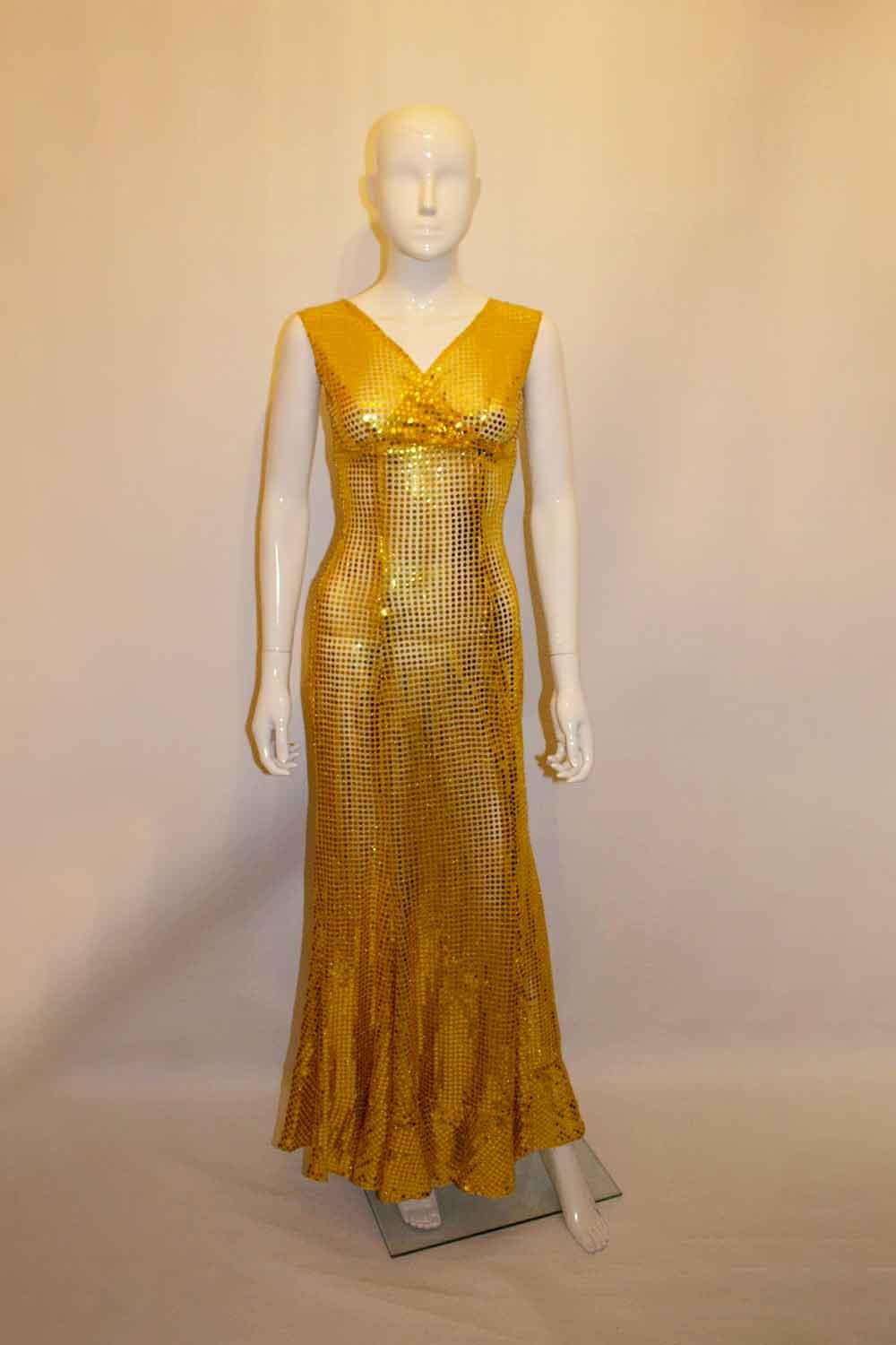60’s Sequin Gold Grecian Evening Dress Gown