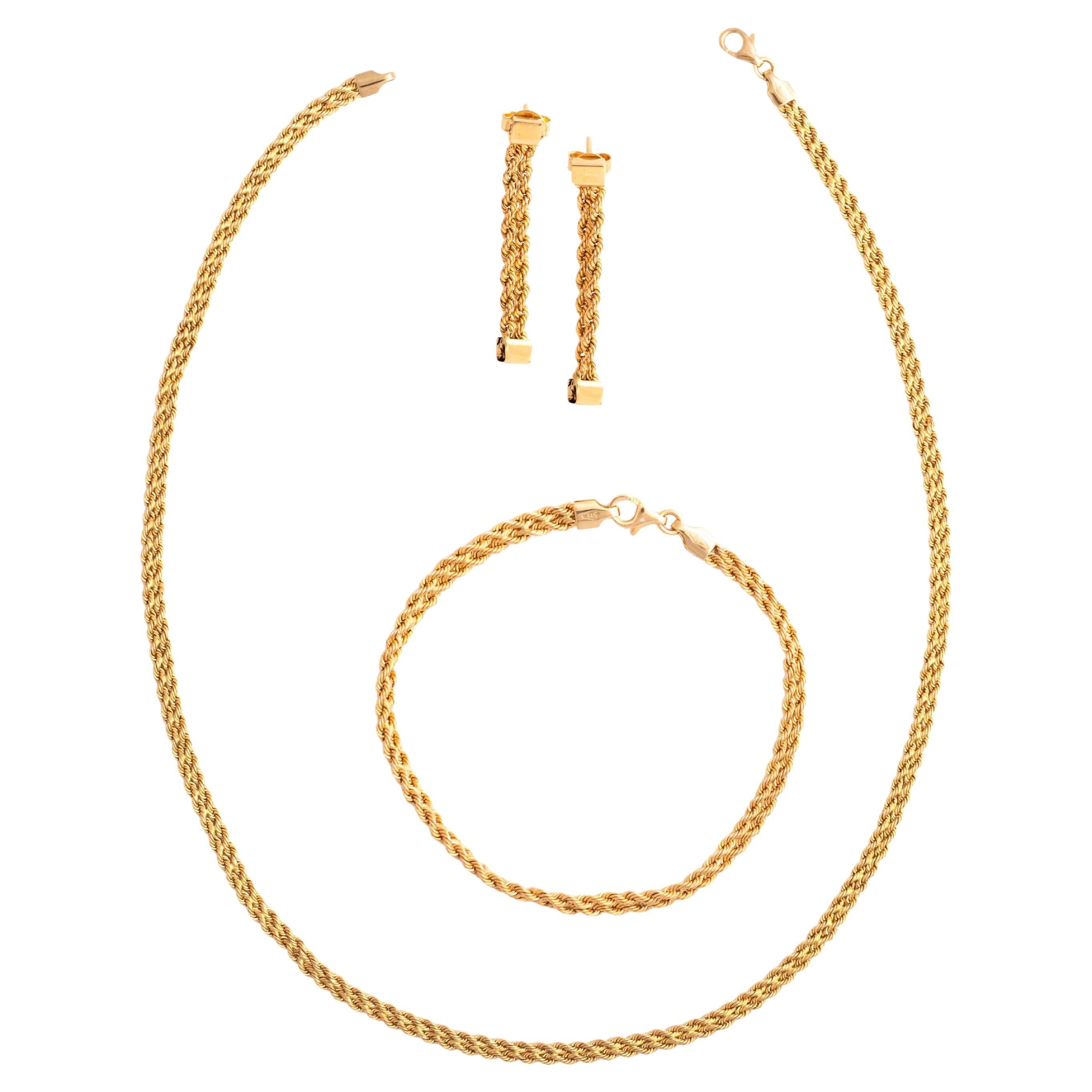 Vintage Gold Set Bracelet Necklace Earrings For Sale
