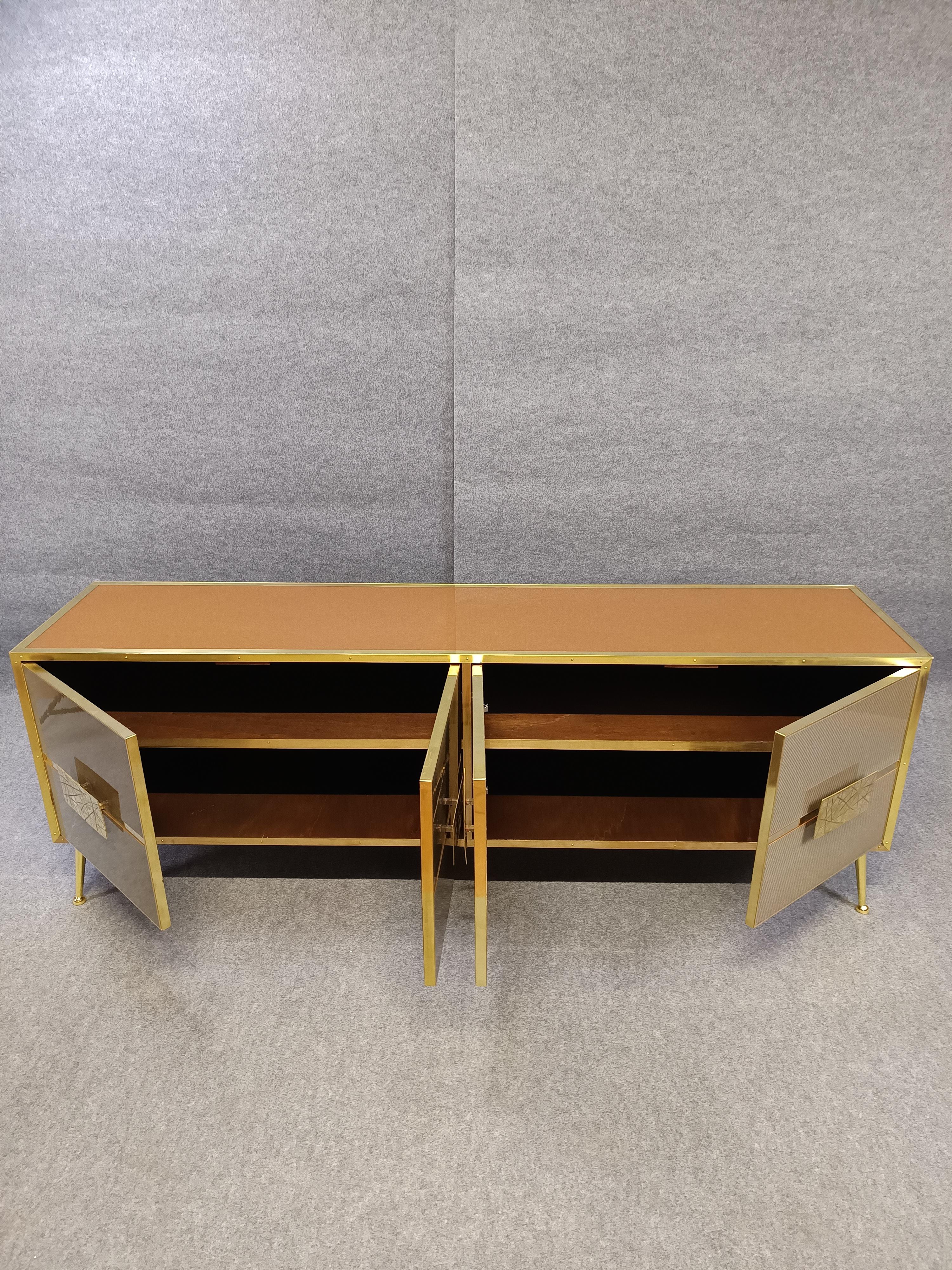 Vintage Gold Sideboard with 4 Murano Glass Doors in 