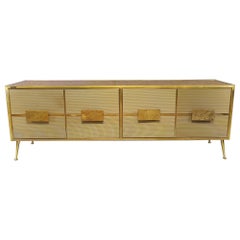 Vintage Gold Sideboard with 4 Murano Glass Doors in "Grisinato Style" Available