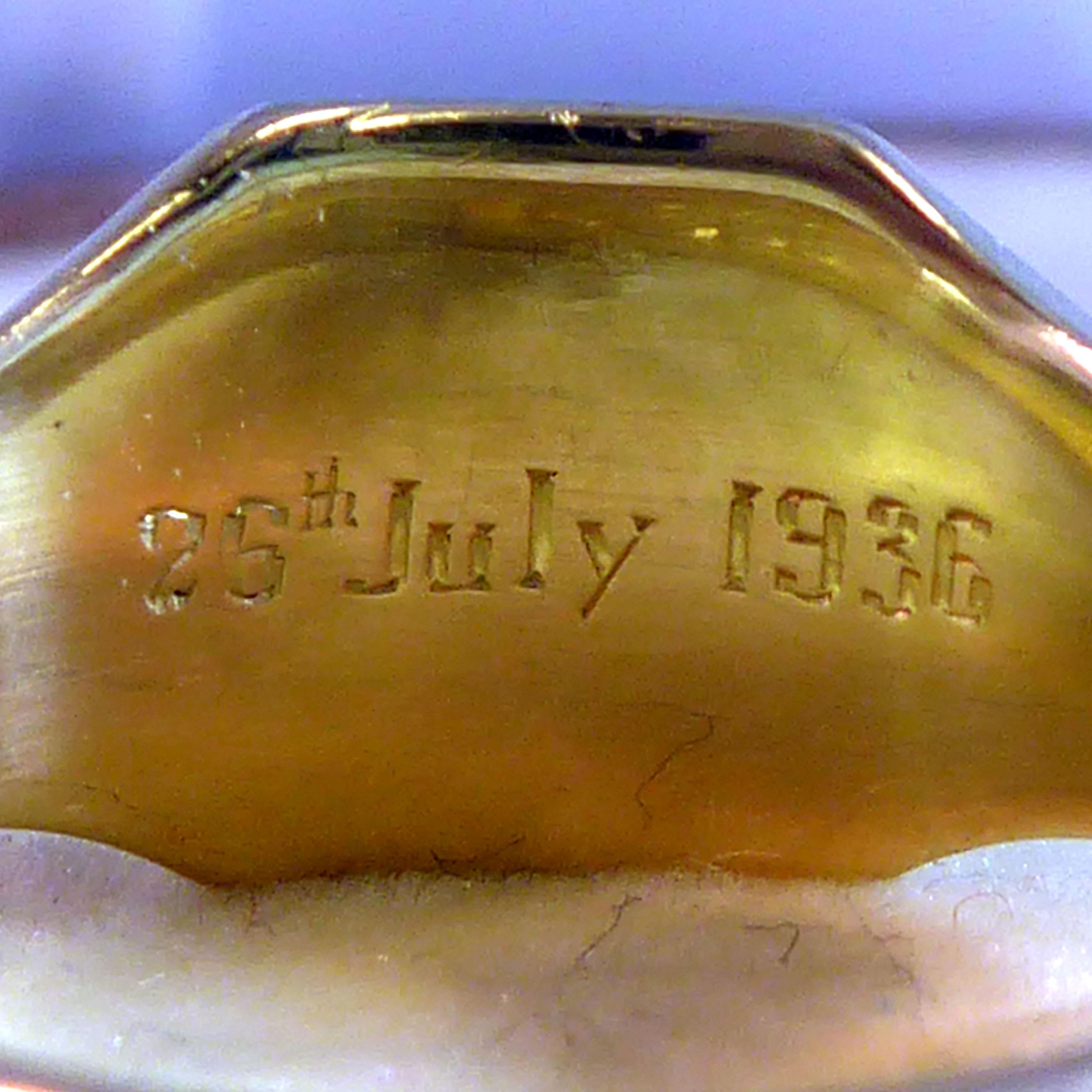 George V Vintage Gold Signet Ring, Initialled Engraved Seal, 18 Carat, Birmingham 1935