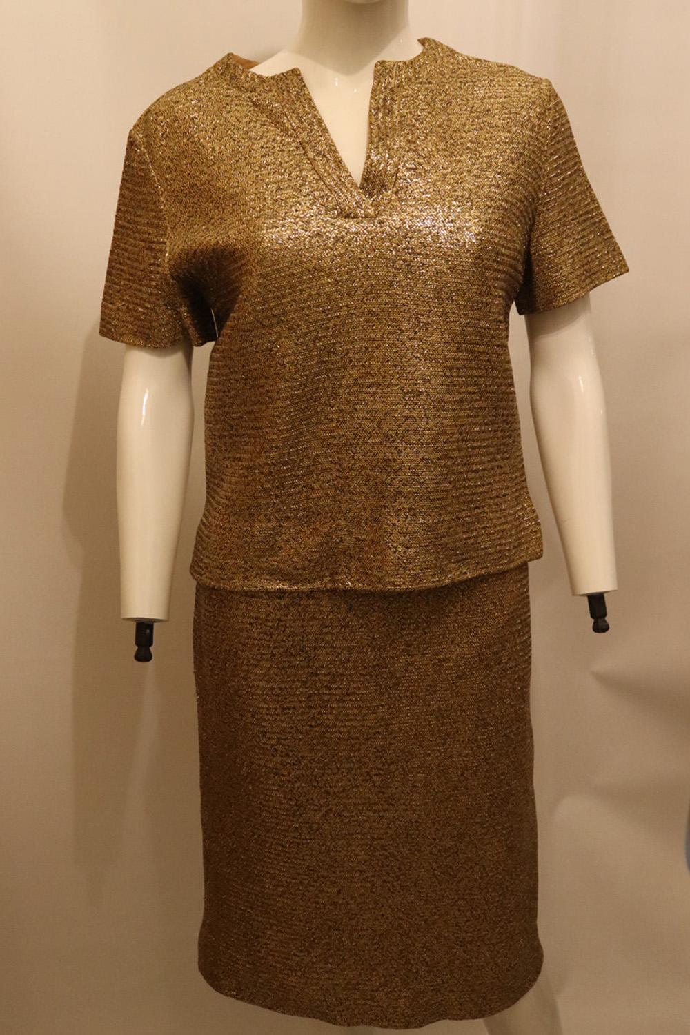 Women's Vintage Gold Silver and Black Skirt Suit by Claret For Sale