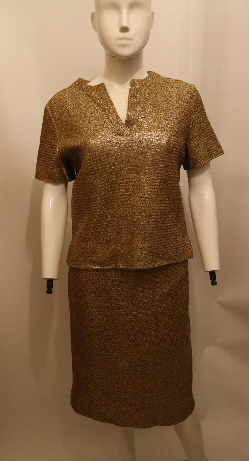 Vintage Gold Silver and Black Skirt Suit by Claret For Sale 1