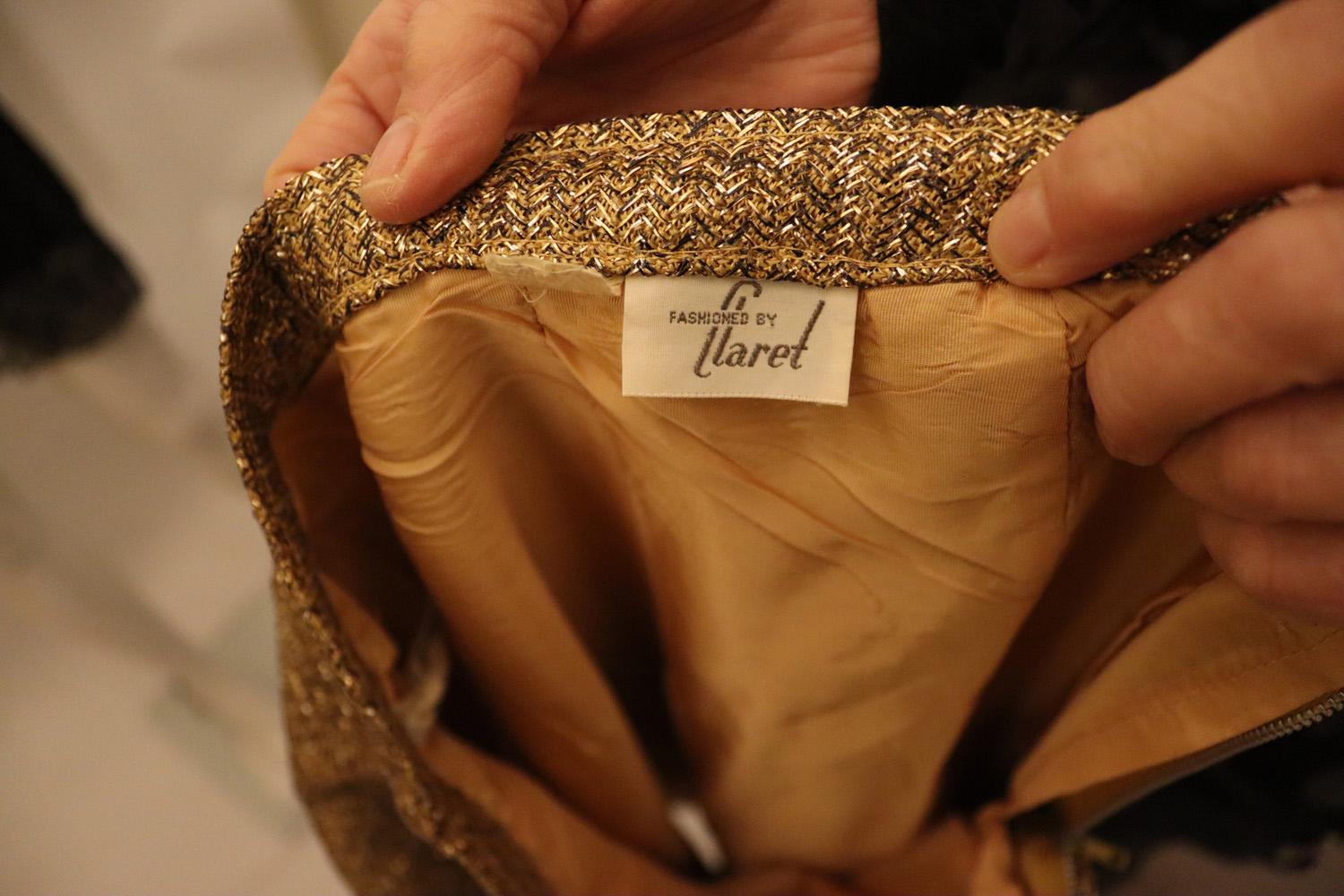 Vintage Gold Silver and Black Skirt Suit by Claret For Sale 2