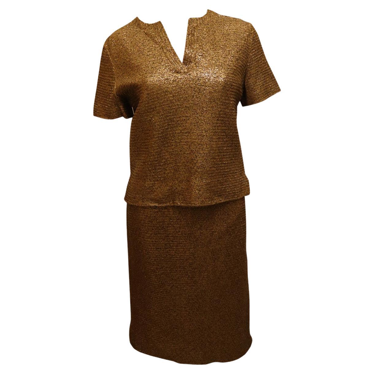 Vintage Gold Silver and Black Skirt Suit by Claret For Sale