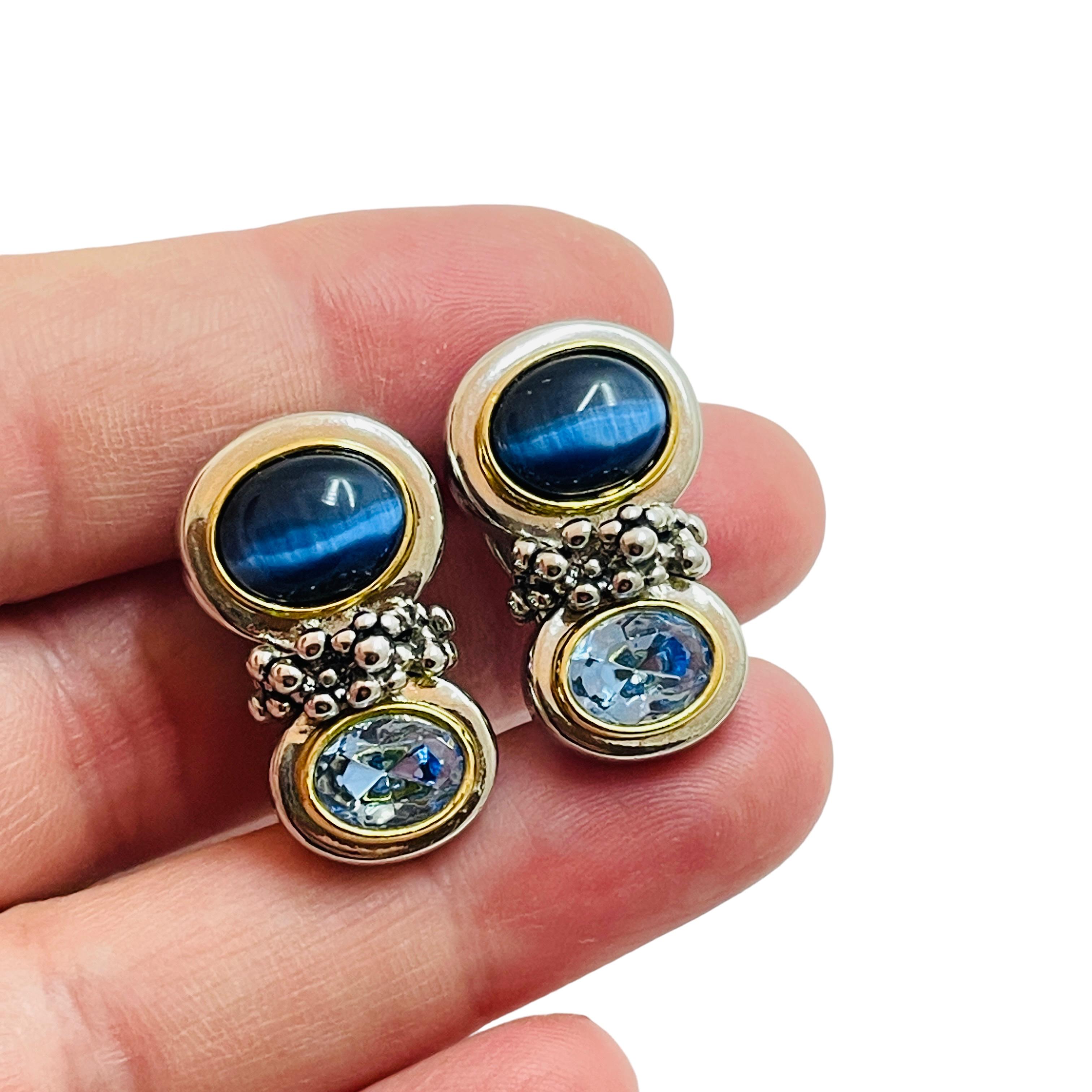 Women's or Men's Vintage gold silver blue clip on earrings For Sale