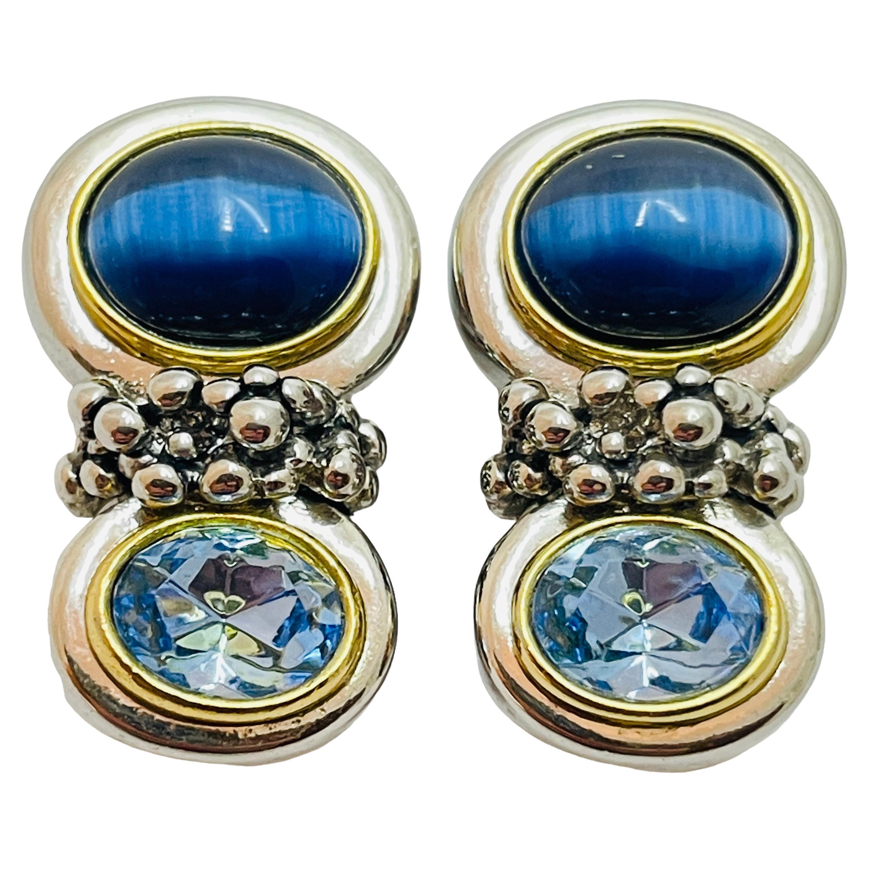 Vintage gold silver blue clip on earrings For Sale