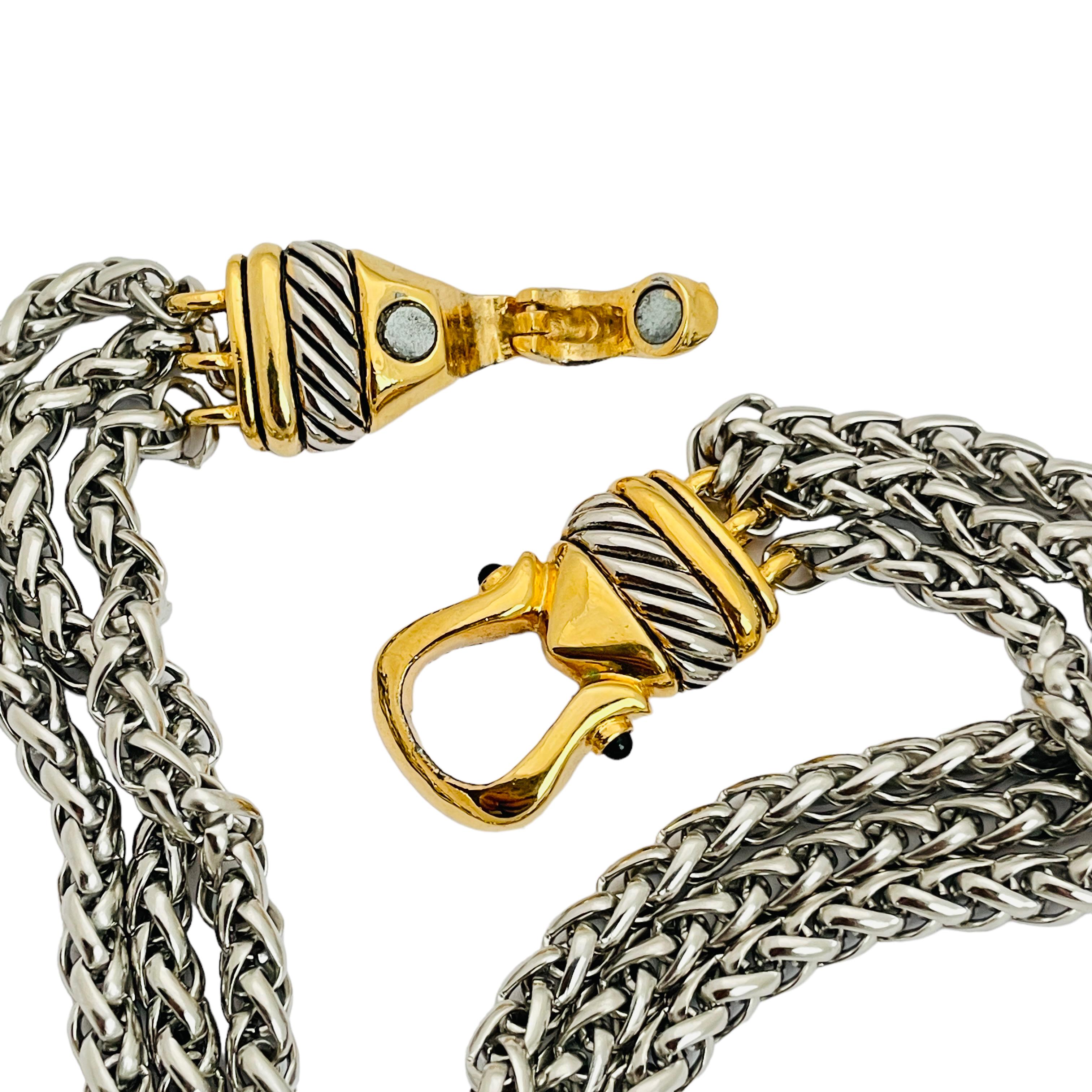 Vintage gold silver chain black cabs designer runway necklace For Sale 1