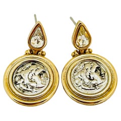 Vintage gold silver coin crystals designer earrings