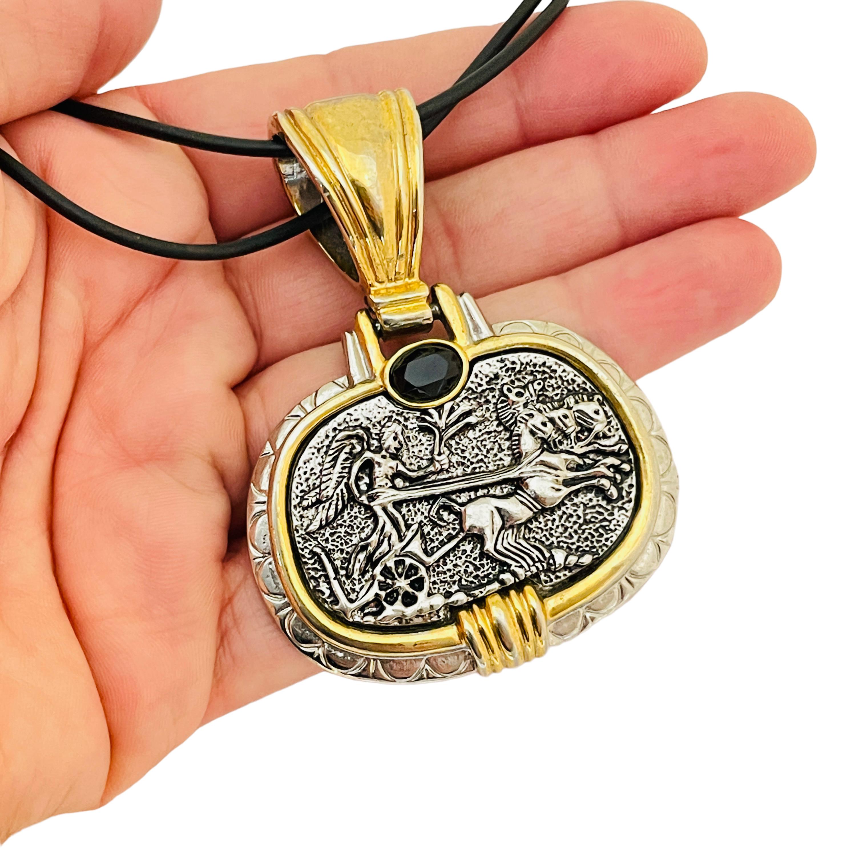 Vintage gold silver coin designer runway necklace In Good Condition For Sale In Palos Hills, IL