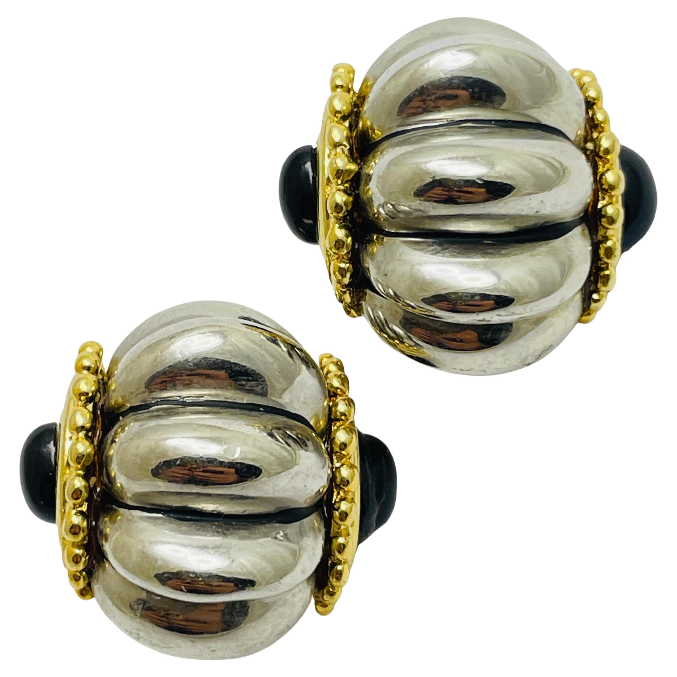 Vintage gold silver massive designer runway clip on earrings For Sale