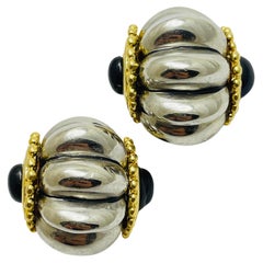 Vintage gold silver massive designer runway clip on earrings 