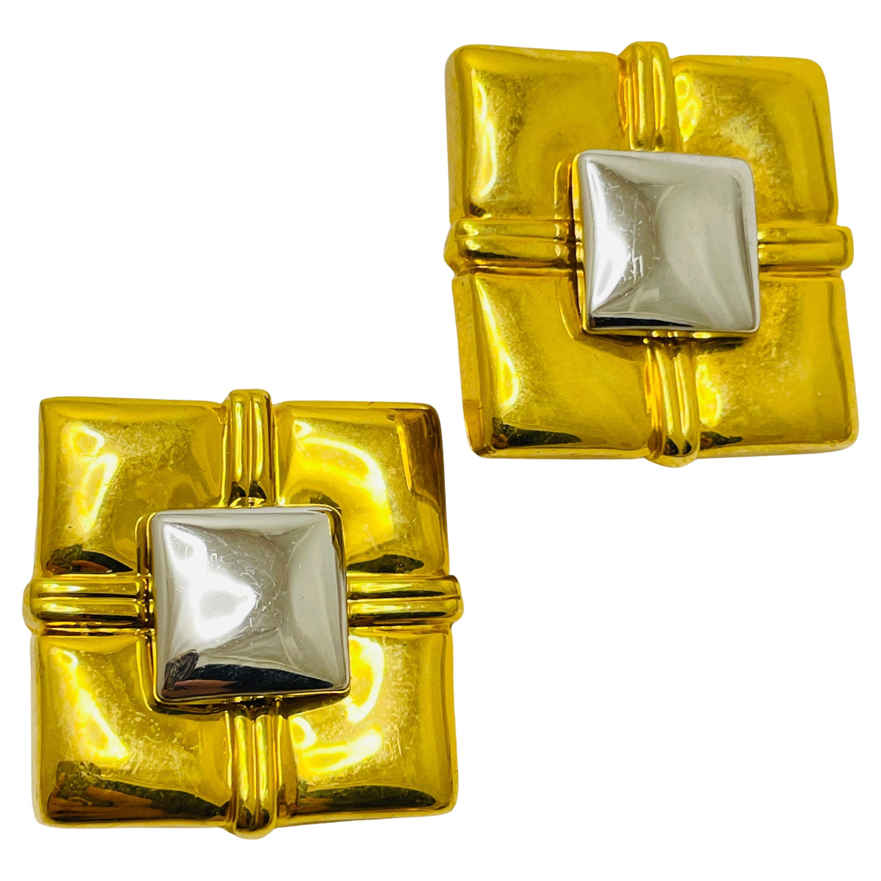 Vintage gold silver modernist designer clip on earrings