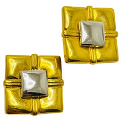 Pendientes de clip de diseño modernista vintage de oro y plata