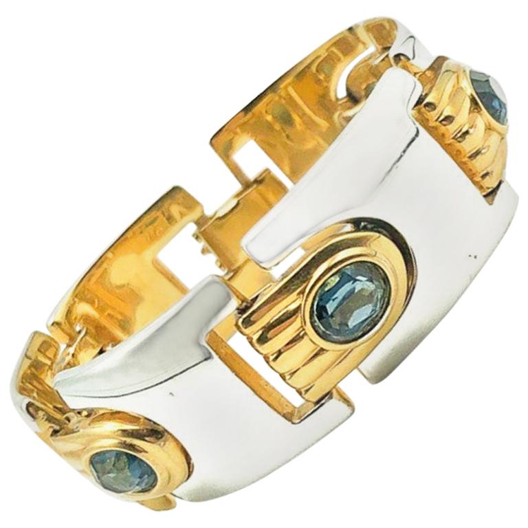 Modernistisches Saphir-Kristall-Armband aus Gold und Silber, 1980er Jahre