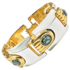 Used Gold & Silver Modernist Sapphire Crystal Bracelet 1980s