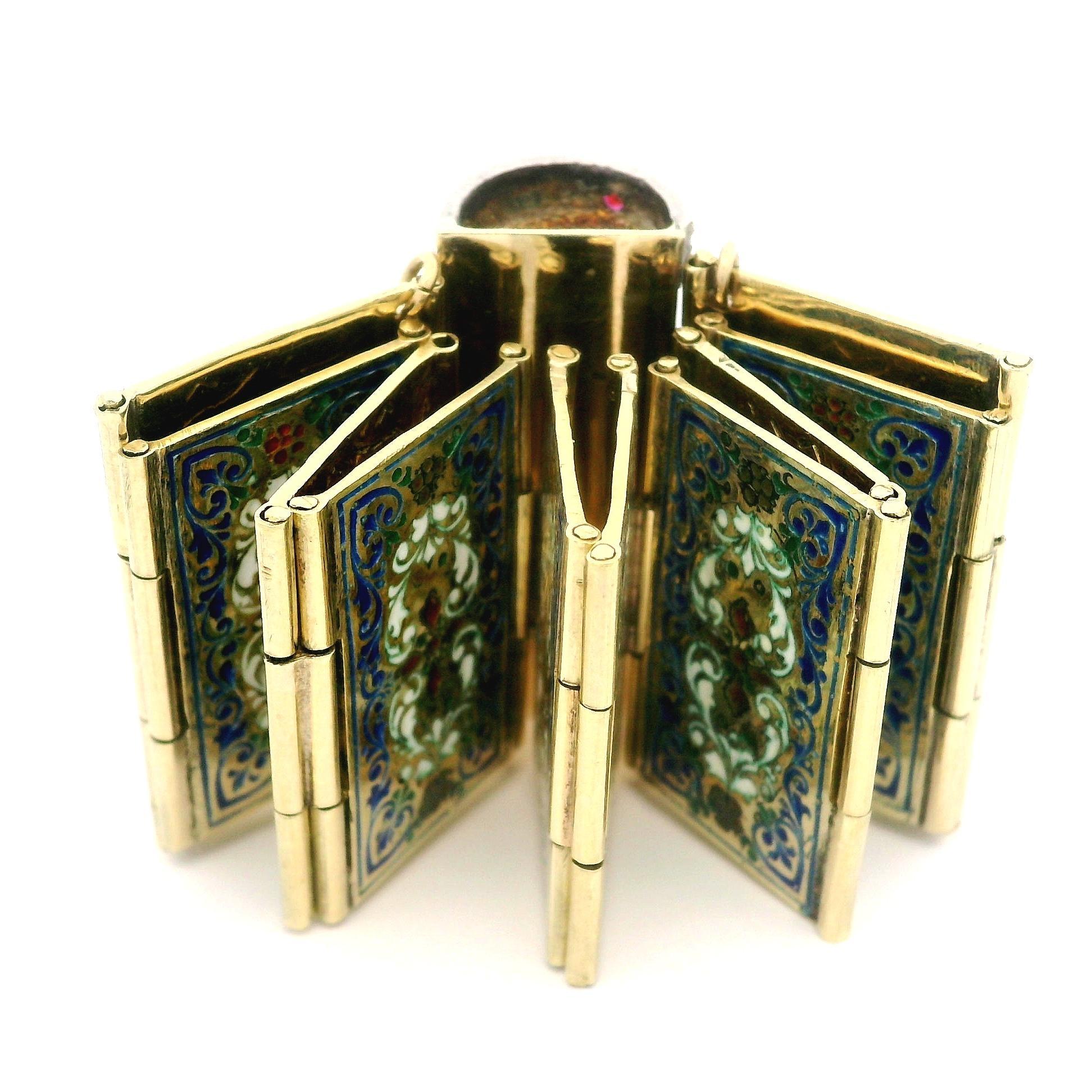 Vintage Gold Silver Multi Color Enamel Engraved Poem Foldable Book Bracelet 8