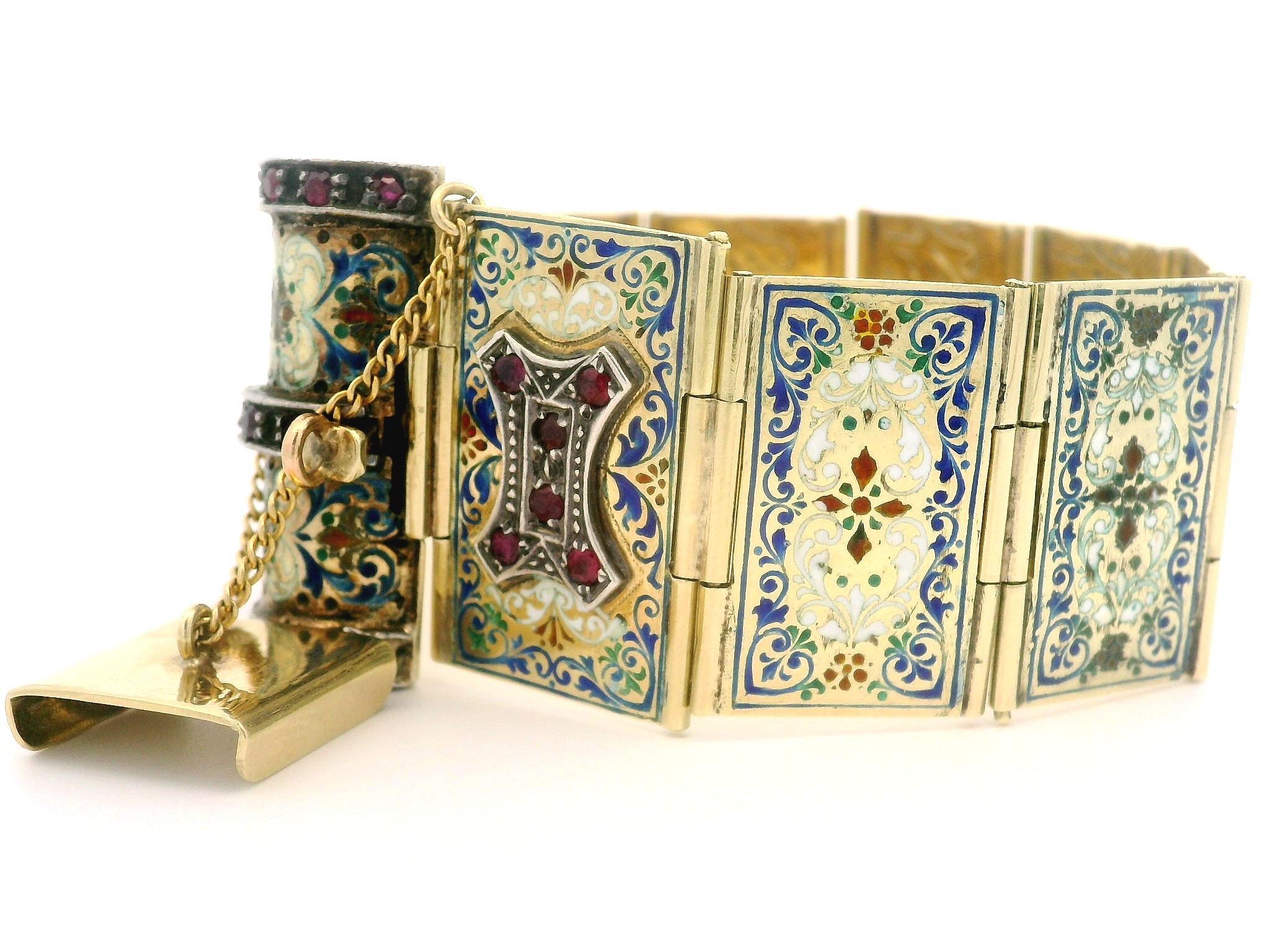 Vintage Gold Silver Multi Color Enamel Engraved Poem Foldable Book Bracelet 9