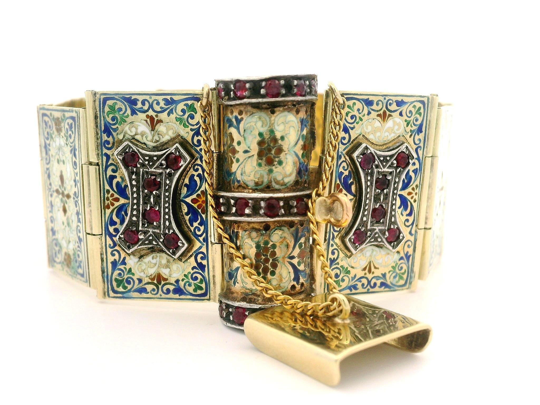 Vintage Gold Silver Multi Color Enamel Engraved Poem Foldable Book Bracelet 10