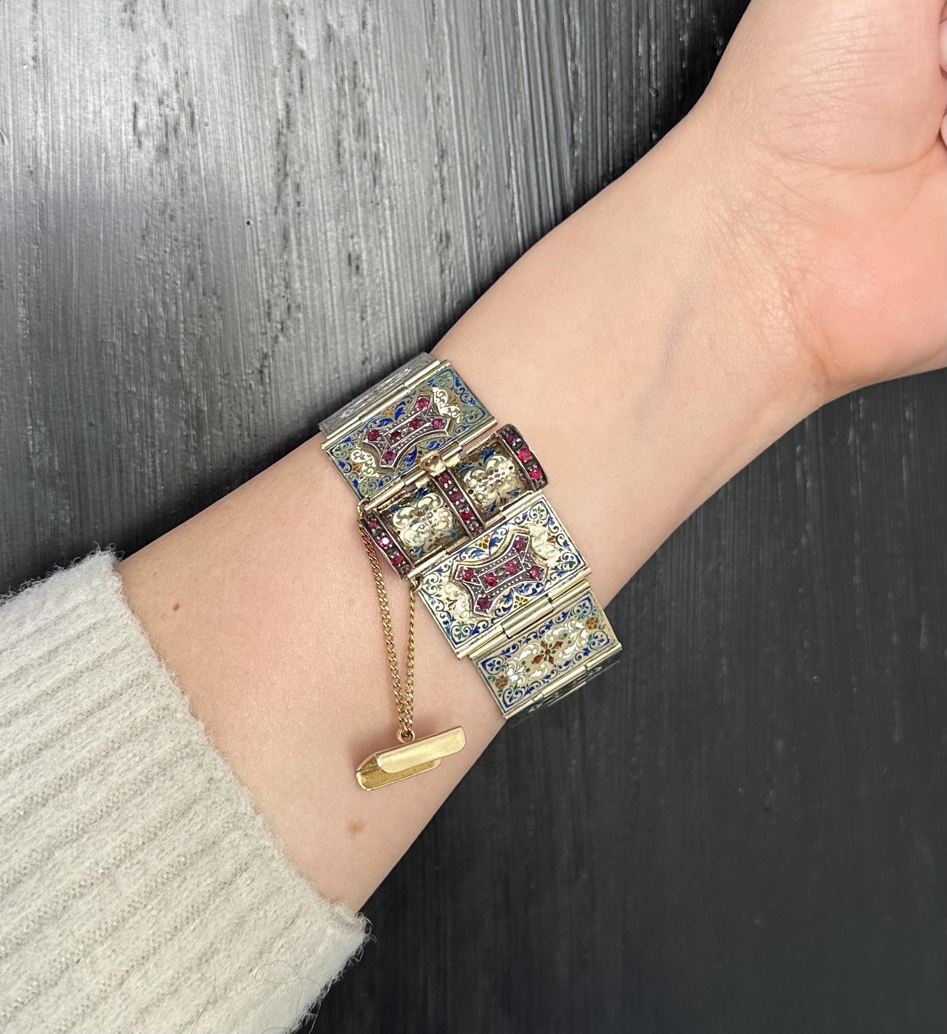 Vintage Gold Silver Multi Color Enamel Engraved Poem Foldable Book Bracelet 1
