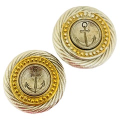 Used gold silver nautical coin designer runway clip on earrings